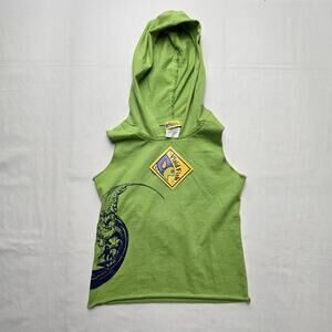 Kids Hoodie Vest Size 10 Green Plaid Fish Surfing Sleeveless Hoodie Tee